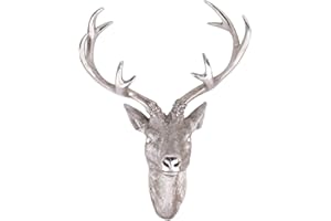 LINDER EXCLUSIV Hirschgeweih Hirschkopf Geweih 10-Ender in Silber, Metall-Optik 51 x 60 cm, Figur Skulptur Deko