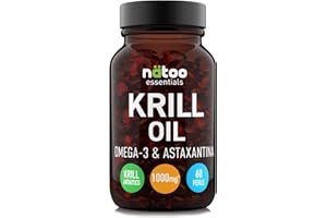 NÄTOO Olio di Krill, 60 Capsule, 1000mg, Olio di Krill Antartico, Ricco di Acidi Grassi Omega 3 e di Astaxantina, Alta Biodisponibilità