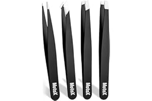 MotoX Eyebrow Tweezers Stainless Steel Professional Precision Tweezers for facial hair women & men (4 Pack Black)