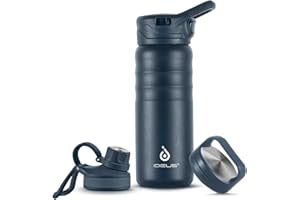 IDEUS Vacuum Insulated Water Bottle, 18 Oz (540 ml) Stainless Steel Double Wall Flask Metal Sports Canteen with Leak-Proof Screw Cap (Blue)