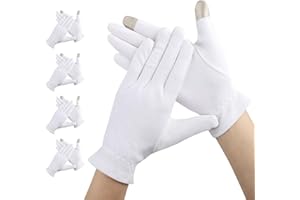 Segbeauty Guantes Blancos, 4 Pares Guantes Hidratantes de Pantalla Táctil, Reutilizable, para Reparación Piel Manos Agrietadas, Dormir Durante la Noche Curar Eczema (L)