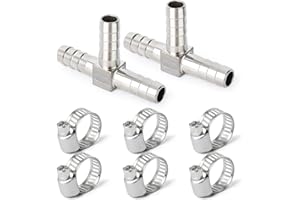 ERGAOBOY 2 Pezzi 8 mm in Acciaio Inox portagomma a T, 3 Vie a Forma di T SUS 304 Raccordo per Tubo con 6 Pezzi Morsetti