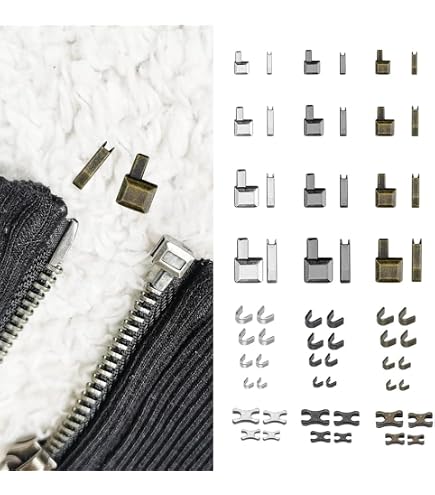 Kit Réparation Fermeture éclair 60 Pièces - Arrêts Bas Métal, Pinces Incluses - Pour Veste, Jeans, Sacs - 2