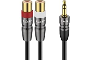 J&D Kabel audio 3,5 mm do Dual RCA, Heavy Duty 3,5 mm wtyczka na 2 gniazdo cinch, pozłacana miedziana obudowa, kabel adaptera audio stereo, 0,3 m