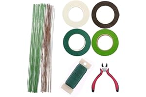 WOOHHOME Woohome 8 Piece Flower Arrangement Tool Kit Flora Crepe Tape, 26 Gauge Flower Stem Wire, Floral Wire and Wedding Bouquet Wire Cutter