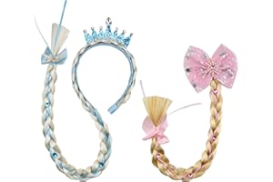 Parrucca Rapunzel Bambina, HASLED 2 Pezzi Parrucca Con Trecce, Accessorio Fascia Con Corona e Fiocco, Fai Sembrare la Tua Ragazza Una Principessa, Adatto per Carnevale, Festa