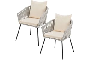 ‎JUSKYS Juskys Rope Gartenstühle 2er Set wetterfest - bis 160 kg belastbar - Sitz- & Rückenkissen aus Polyester - 2 Stühle aus Stahl & Polypropylen für Garten, Terrasse & Balkon - Hellgrau