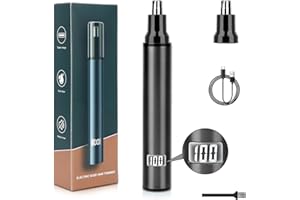 OWill Rasoio per peli da naso, ricaricabile, per donne e naso, batteria da uomo, display digitale, scafo in alluminio, lavabile di tipo C (nero)