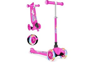 BELEEV Monopattino Bambino 2 Anni, Monopattino 3 Ruote LED Illuminate, Altezza Regolabile, Ponte Antiscivolo, Freno Posteriore, Monopattino Bambini 2-6 Anni, Scooter Bambina Ragazza Ragazzo, Regalo