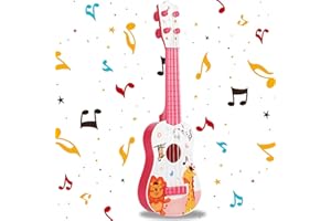 YOIHUQI 41cm Ukelele de Juguete para Niños, Guitarra Infantil, Soprano Juguete, Guitarra Ukelele, Juguete Musical de Guitarra con 4 Cuerdas Ajustables, para Principiantes, Niñas, Niños, Amarillo, Rosa