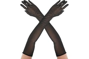 DIVINA VITAE Przezroczyste, długie rękawiczki siatkowe, czarne, 55 cm, bardzo długie rękawiczki tiulowe dla kobiet, odpowiednie do opery, kostiumu, na imprezę i bal absolwentów