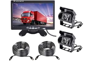 ZHANHONGXIANG Vehicle Backup Reversing Camera and 7 inch Rear View Monitor Kit, 2 x IR Night Vision Waterproof Reverse Rear Camera System 12V-24V with 4 Pin 15m 20m Long Cable for RV Truck Trailer Bus Motorhome