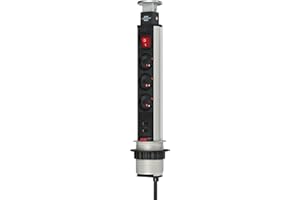 Brennenstuhl Tower Power Bloc multiprise escamotable 3 prises/2 prises USB avec interrupteur câble 2 m, Anthracite, 3 PRISES 2M- 2 x USB