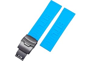 ROUHO Mjukt Silikon Klockarmband Ersättning Justerbart Gummi Klockrem Viklås för Breitling Avenger Blackbird
