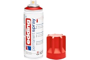 edding 5200 spray permanent - rouge trafic mat - 200 ml - peinture acrylique pour peindre ou décorer verre, métal, bois, céramique, plastique, toile - peinture acrylique en aérosol