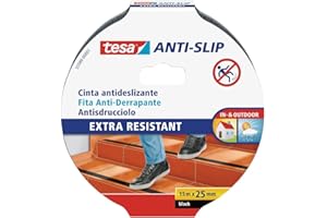 tesa Nastro Antiscivolo Nero - Nastro adesivo antiscivolo per l'uso interno ed esterno - Per scale, rampe, pavimenti lisci o bagnati e barche - 15 m x 25 mm