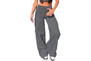 Nuofengkudu Women Stretch Wide Leg Cargo Trousers Bootcut 6 Utility Pockets Elasticated High Waisted Loose Fit Flared Pants Y2K Streetwear