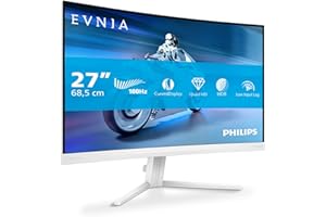 Philips Evnia 27M2C5501 - Monitor Curvo para Juegos QHD de 27 Pulgadas, 180 Hz, 1 ms GtG, FreeSync Premium, Ambiglow, Ajuste de Altura (2560 x 1440, 2 HDMI 2.0, 1 DisplayPort 1.4) Blanco