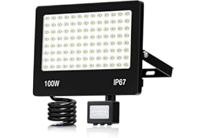 HAPYLUMI 100W Spot Exterieur Detecteur Mouvement - 10000LM Puissant Projecteur LED Extérieur avec Détecteur Blanc Froid 6500K, IP67 Étanche Éclairage pour Garage Jardin Entrée Route