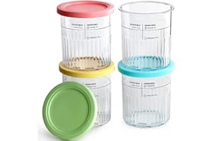 Dimoxii 4 Pcs Bacs À Crème Glacée pour Ninja Creami, Pot à Glace avec Couvercles en Silicone et Cuillères Compatibles avec les Séries NC501 NC500