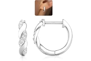 LOLIAS Pendientes Aro Oro 14 Quilates para Mujer Plata Ley 925 Pendientes Oro Gruesos Hipoalergénicos Forma U AAA + CZ Pendientes Aro Huggie Pequeños Pendientes Oro/Plata para Mujer
