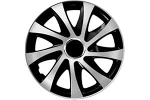 Ohmtronixx Drift Tapacubos de 13 pulgadas, juego de 4 unidades, plateado/negro, plástico ABS