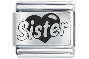 DAISY CHARM ETCHED SISTER EMBOSSED HEART - Compatible with all 9mm Italian Style Charm Bracelets