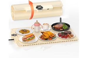 BURMONG INNOWARMER Warmhalteplatte Elektrisch,Speisenwärmer Ganzflächige Erwärmung,Faltbare Silikon Warmhalteplatte 5 Einstellbarer Temperatur & Timer,Buffetwärmer Elektrisch für Buffet Familie (Weiß)