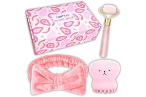 ODISEO Kit Skincare - Rodillo Facial Jade Gua Sha + Cepillo Facial + Diadema , caja regalo para mujer y amigas , set de belleza - kit de belleza Regalo Navidad Amigo Invisible