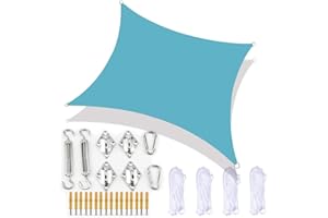 DDLL Sun Sail Shade Rectangle, 15 Sizes Garden Shade Sail Canopy With 15 Colors, Heavy Duty Fixing Kit, 4 Tie Ropes, Waterproof, UV Block, Washable, Sunscreen Awnings For Patio,light blue,4x4m