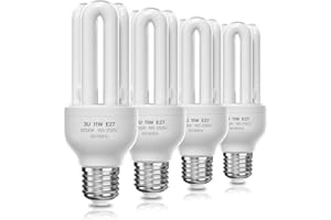 BrightArk 4 Pack Energy Saving Light Bulbs 11W Screw in E27 ES CFL Low Energy Light Bulbs 11W=60W, Daylight White 6500K 3U CFL Compact Fluorescent Stick Bulbs, Non-Dimmable
