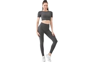 Jamron Femmes Ensemble de Vêtements de Yoga Crop Top/Soutien-Gorge+Leggings 2PCS Survêtement Gym Fitness Activewear