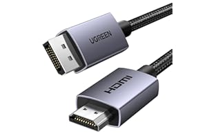 UGREEN 4K@30Hz DP zu HDMI Kabel, Uni-Directional Übertragung, Aluminium-Bandgeflecht, Displayport zu HDMI Kabel für Gaming auf Multi-Bildschirm Kompatibel mit Monitor, Projektor, HDTV, Laptop（2M）