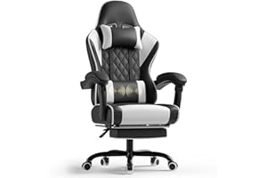 TRIUMPHKEY Gaming Chair for Adults with Footrest, Ergonomic Computer Chair with Massage Lumbar Support, Reclining Backrest, Swivel Office Gamer Chair with Headrest, White
