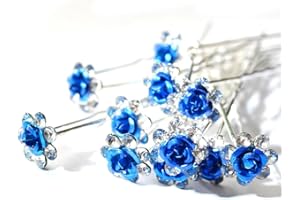 5starwarehouse® 10x Bridal Wedding Prom Silver Crystal Diamante Rose Flower Hair Pins Clips Grips (Blue)