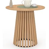 IDMarket Carmen Round Dining Table for 4 People, Wooden Slat Base and Wooden Tray, 80 cm