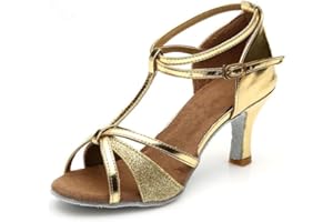 Hixingo Zapatos de Baile Latino Mujer 5cm Tango Zapatos de Salsa y Bachata con Tacón Cómodos Elegante Sandalias para la práctica y el Rendimiento, Fiesta Carnaval