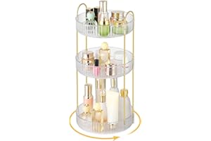 Lnueovcn Makeup Organiser 360 Degree Rotating Skincare Organiser, Large Capacity Spinning 3 Tiers Cosmetic Organiser Make Up Storage for Perfume, Brush, Vanity Table, Bedroom, Bathroom (Transparent)