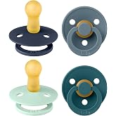 BIBS Colour Pacifier, 6-18 Months, Pack of 4, Baby Boy | Round Teat | Natural Rubber Latex | Size 2 | BPA Free | Made in Denm