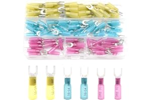 Hocansen 100 Pezzi Terminali a Forcella Termoretraibili Connettori per Cavi Connettori Forchetta Terminali a Crimpare Elettrici Impermeabili Del Cavo Kit (RSF)