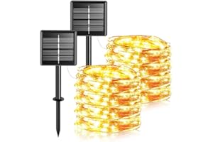 AGOTD 2 Pacchi Luci Solari Esterno, 14m 120 LED Catena Luminosa Solare Lucine da Esterno, Bianco Caldo Decorative Per Giardino, Natale, Patio, Cancello, Cortile, Matrimonio, Festa