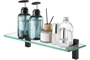 KES Glasregal Duschablage Glas Duschregal Bad Glasablage 8mm Dusche Glas Ablage Badezimmer Wandregal mit Regalhalter 40CM Wandmontage Matt Schwarz, BGS3201S40-BK