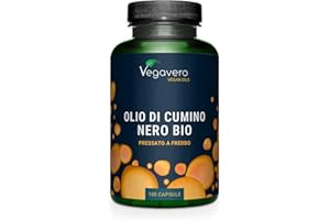 Olio di Cumino Nero BIO | 1000 mg | con Vitamina E | 55% di Acido Linoleico, 22% oleico e 1,5% di timochinone | Nigella Sativa Spremuta a Freddo | 180 capsule | Vegan | Vegavero®