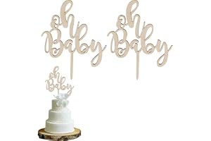 2 stycken guldRock Åh baby tårtdekorationer i trä – dekoration för tårtor, dop, babyparty – tårtdekoration för flickor och po