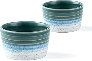 HENTEN HOME Pirottini Ceramica per Soufflé, Set di 2 Pirottini da Soufflé Grigio in Porcellana, Stampi per Muffin, Cupcake e Budini Glassa di Reazione