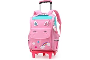 IVYH Mochila Escolar Trolley con Ruedas Niña y Niños con Ruedas Mochilas con Ruedas Pequeña Guardería Mochila Bolsas Escolares de Dibujos Animados Impermeable Chica Mochilas 6-12 Años, Rosa
