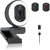 Angetube 4K Webcam with Light for PC, USB Streaming Camera with 2 | TOF Autofocus, 1080P@60FPS,Built-in Privacy Cover,Compati
