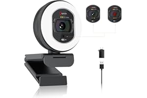 Angetube Webcam 4K con luz - Cámara de streaming para PC con micrófono de cancelación de ruido dual AI, enfoque automático y protección visual incorporada, USB 1080P 60FPS Webcam para portátil y Mac