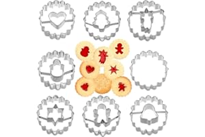 Mini Emporte Pièces Noël, FUKPO Lot de 8 Forme Linzer Biscuit Pâtisserie Etoile Coeur, en Acier Inoxydable, pour Décoration de Gâteau Fondant Cookie Sablé