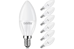EXTRASTAR Bombilla LED E14 Vela, 5W Equivalente a 37W, 425lm, Luz Blanca Fría 6500K, No regulable - 6 unidades